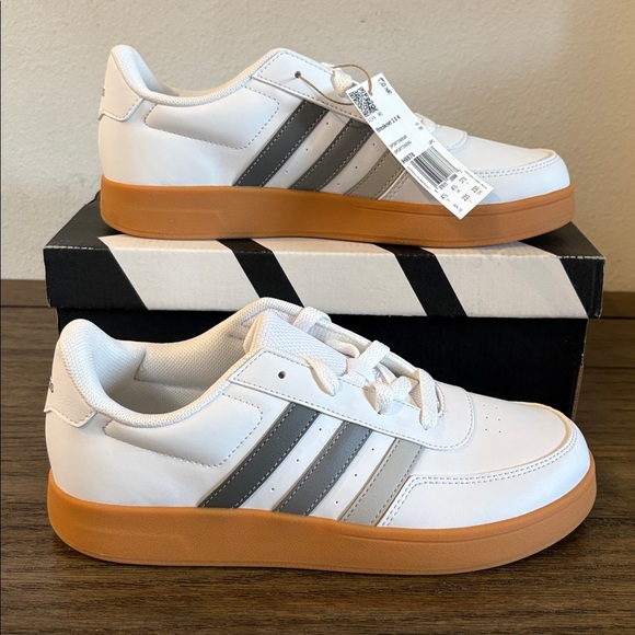 NIB [Adidas] Breaknet 2.0K Tennis Shoes Casual Sneakers White/Gray Youth 5 / W 6 - Picture 7 of 13